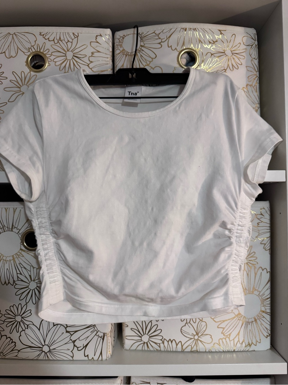 TNA White Ruched-Side Crop Tee